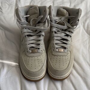 Nike AF1 High Top Sneakers in Light Gray and Gum